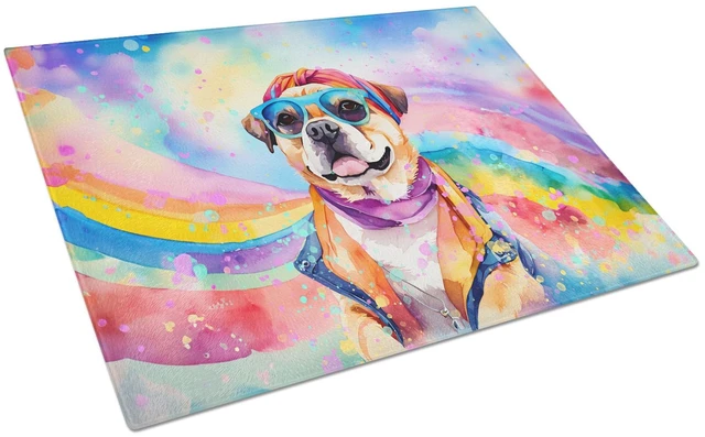 Main image of NEW Pug Hippie Dawg Glass Cutting Board Decorative Tempered Glass Kitchen Cutting and Serving Board Large Size Chopping Board