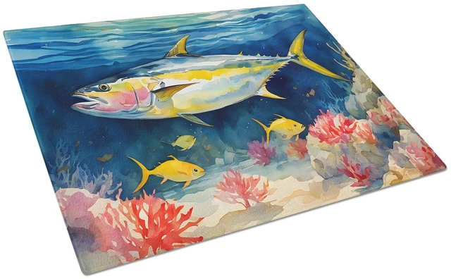 Main image of NEW Yellowfin Tuna Glass Cutting Board Decorative Tempered Glass Kitchen Cutting and Serving Board Large Size Chopping Board