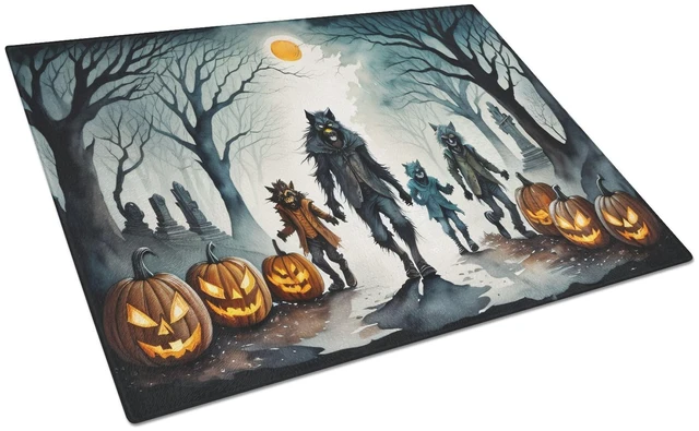 Main image of NEW Werewolves Spooky Halloween Glass Cutting Board Decorative Tempered Glass Kitchen Cutting and Serving Board Large Size Chopp