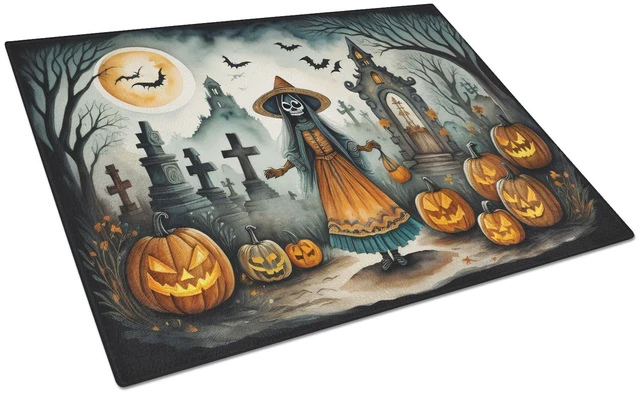 Main image of NEW La Llorona Skeleton Spooky Halloween Glass Cutting Board Decorative Tempered Glass Kitchen Cutting and Serving Board Large S