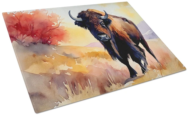 Main image of NEW American Bison Glass Cutting Board Decorative Tempered Glass Kitchen Cutting and Serving Board Large Size Chopping Board