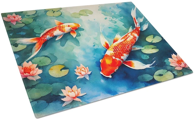 Main image of NEW Koi Fish Glass Cutting Board Decorative Tempered Glass Kitchen Cutting and Serving Board Large Size Chopping Board