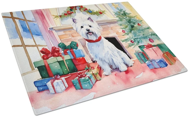 Main image of NEW Westie Cozy Christmas Glass Cutting Board Decorative Tempered Glass Kitchen Cutting and Serving Board Large Size Chopping Bo