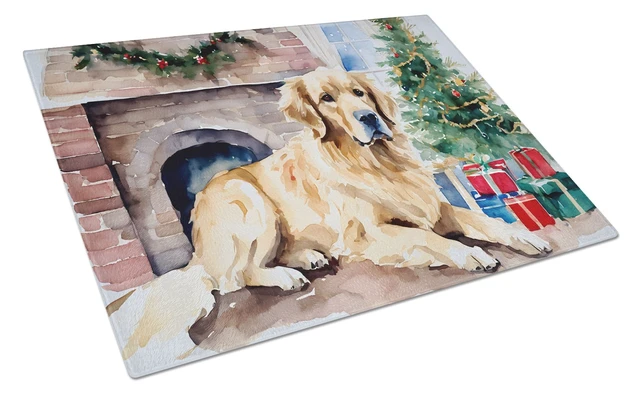 Main image of NEW Golden Retriever Cozy Christmas Glass Cutting Board Decorative Tempered Glass Kitchen Cutting and Serving Board Large Size C