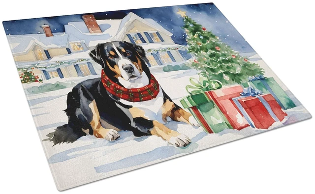 Main image of NEW Entlebucher Mountain Dog Cozy Christmas Glass Cutting Board Decorative Tempered Glass Kitchen Cutting and Serving Board Larg