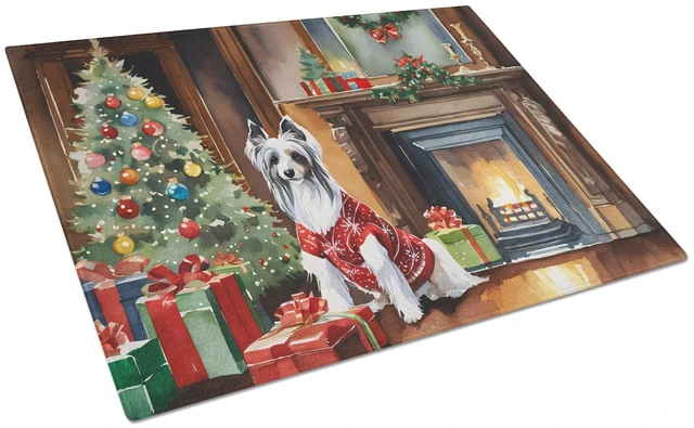 Main image of NEW Chinese Crested Cozy Christmas Glass Cutting Board Decorative Tempered Glass Kitchen Cutting and Serving Board Large Size Ch