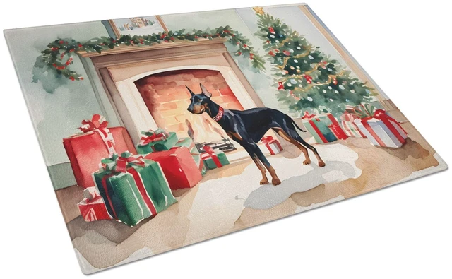 Main image of NEW Doberman Pinscher Cozy Christmas Glass Cutting Board Decorative Tempered Glass Kitchen Cutting and Serving Board Large Size