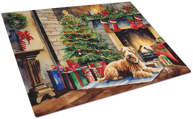 Main image of NEW Lakeland Terrier Cozy Christmas Glass Cutting Board Decorative Tempered Glass Kitchen Cutting and Serving Board Large Size C