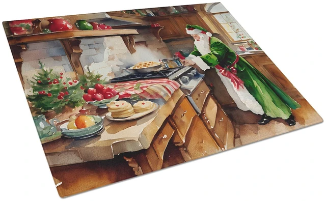 Main image of NEW Cookies with Santa Claus Father Christmas Glass Cutting Board Decorative Tempered Glass Kitchen Cutting and Serving Board La
