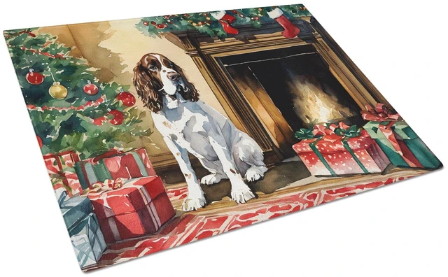Main image of NEW English Springer Spaniel Cozy Christmas Glass Cutting Board Decorative Tempered Glass Kitchen Cutting and Serving Board Larg