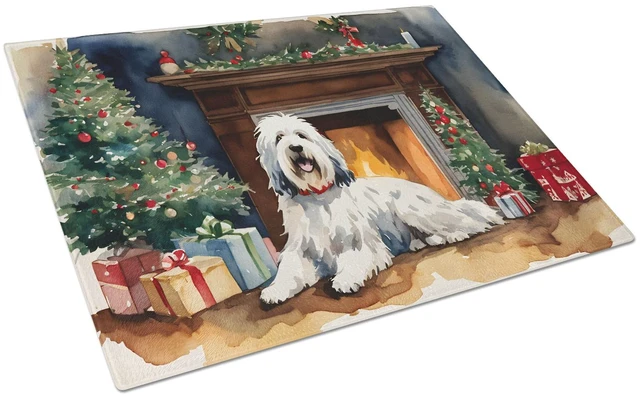 Main image of NEW Old English Sheepdog Cozy Christmas Glass Cutting Board Decorative Tempered Glass Kitchen Cutting and Serving Board Large Si