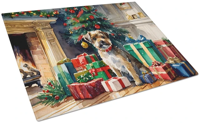 Main image of NEW Border Terrier Cozy Christmas Glass Cutting Board Decorative Tempered Glass Kitchen Cutting and Serving Board Large Size Cho