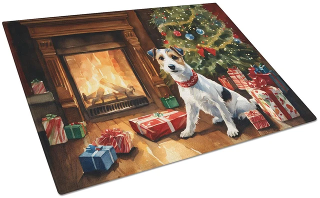 Main image of NEW Jack Russell Terrier Cozy Christmas Glass Cutting Board Decorative Tempered Glass Kitchen Cutting and Serving Board Large Si