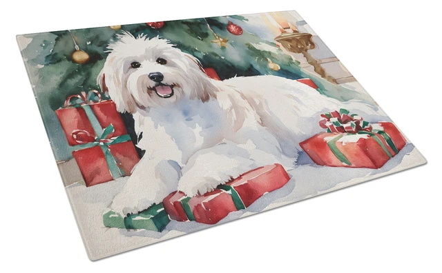Main image of NEW Coton De Tulear Cozy Christmas Glass Cutting Board Decorative Tempered Glass Kitchen Cutting and Serving Board Large Size Ch