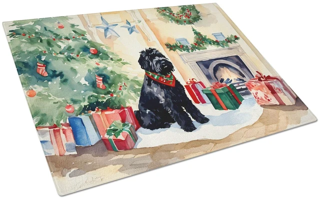 Main image of NEW Black Russian Terrier Cozy Christmas Glass Cutting Board Decorative Tempered Glass Kitchen Cutting and Serving Board Large S