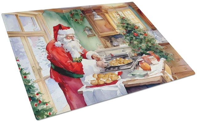 Main image of NEW Cookies with Santa Claus Father Christmas Glass Cutting Board Decorative Tempered Glass Kitchen Cutting and Serving Board La