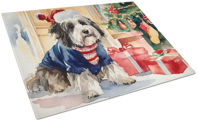 Main image of Havanese Cozy Christmas Glass Cutting Board Decorative Tempered Glass Kitchen Cutting and Serving Board Large Size Chopping Boar