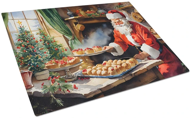 Main image of NEW Cookies with Santa Claus Glass Cutting Board Decorative Tempered Glass Kitchen Cutting and Serving Board Large Size Chopping