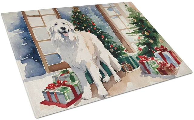Main image of NEW Great Pyrenees Cozy Christmas Glass Cutting Board Decorative Tempered Glass Kitchen Cutting and Serving Board Large Size Cho