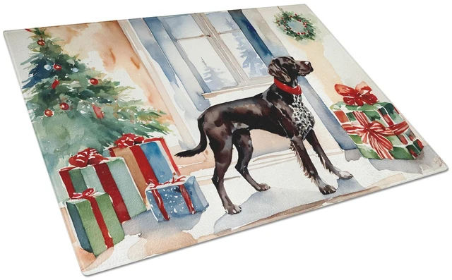 Main image of German Shorthaired Pointer Cozy Christmas Glass Cutting Board Decorative Tempered Glass Kitchen Cutting and Serving Board Large