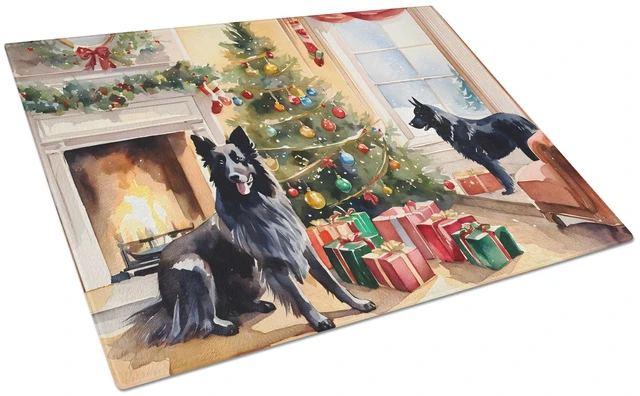 Main image of NEW Belgian Sheepdog Cozy Christmas Glass Cutting Board Decorative Tempered Glass Kitchen Cutting and Serving Board Large Size C