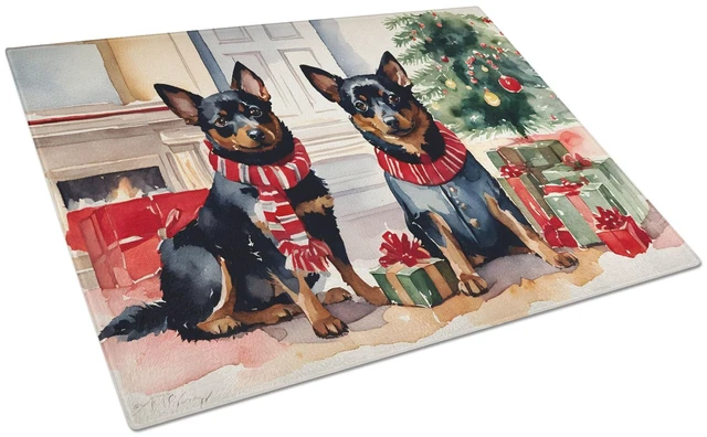 Main image of NEW Lancashire Heeler Cozy Christmas Glass Cutting Board Decorative Tempered Glass Kitchen Cutting and Serving Board Large Size