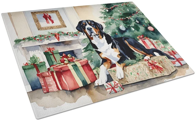Main image of NEW Greater Swiss Mountain Dog Cozy Christmas Glass Cutting Board Decorative Tempered Glass Kitchen Cutting and Serving Board La