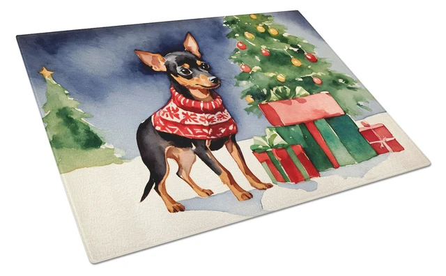 Main image of NEW Miniature Pinscher Cozy Christmas Glass Cutting Board Decorative Tempered Glass Kitchen Cutting and Serving Board Large Size
