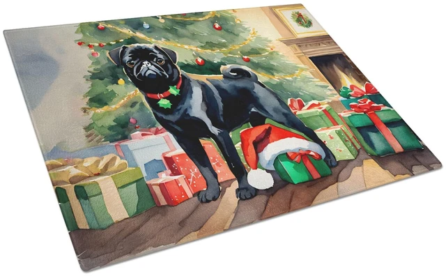 Main image of NEW Pug Cozy Christmas Glass Cutting Board Decorative Tempered Glass Kitchen Cutting and Serving Board Large Size Chopping Board