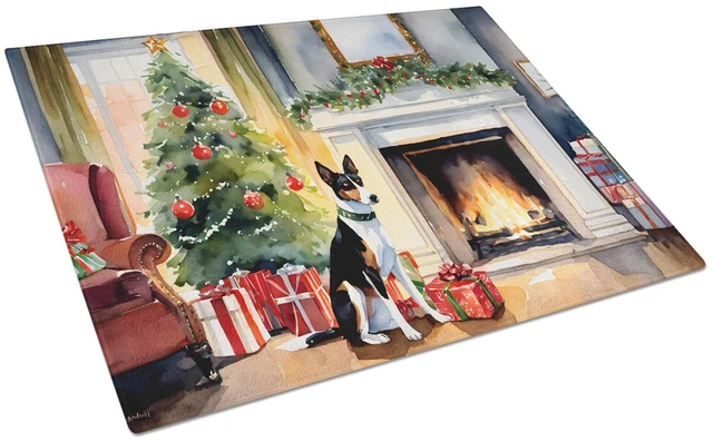 Main image of NEW Basenji Cozy Christmas Glass Cutting Board Decorative Tempered Glass Kitchen Cutting and Serving Board Large Size Chopping B