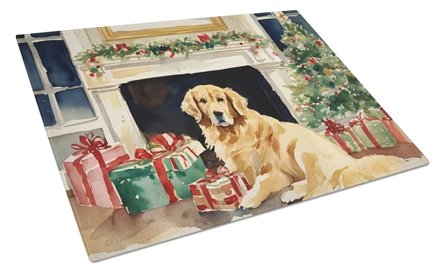 Main image of NEW Golden Retriever Cozy Christmas Glass Cutting Board Decorative Tempered Glass Kitchen Cutting and Serving Board Large Size C