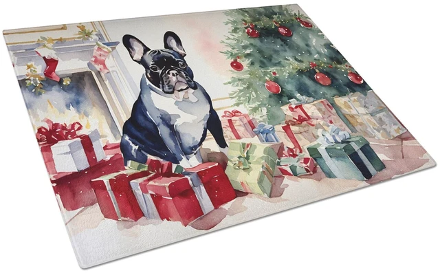 Main image of NEW French Bulldog Cozy Christmas Glass Cutting Board Decorative Tempered Glass Kitchen Cutting and Serving Board Large Size Cho