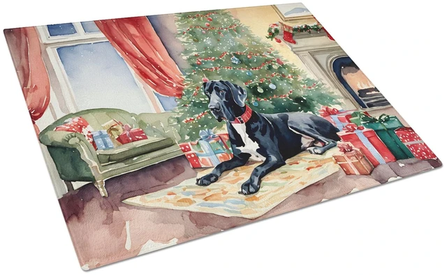 Main image of NEW Great Dane Cozy Christmas Glass Cutting Board Decorative Tempered Glass Kitchen Cutting and Serving Board Large Size Choppin