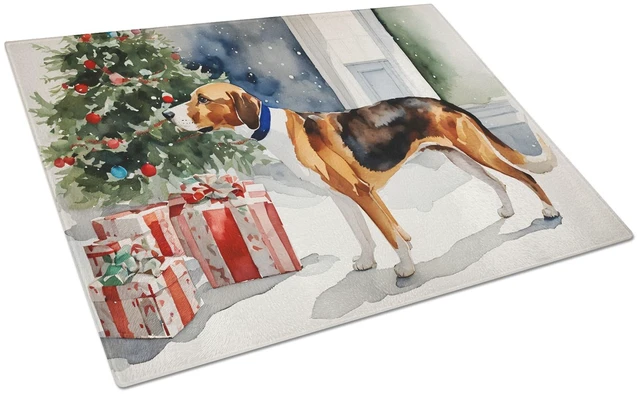 Main image of NEW English Foxhound Cozy Christmas Glass Cutting Board Decorative Tempered Glass Kitchen Cutting and Serving Board Large Size C