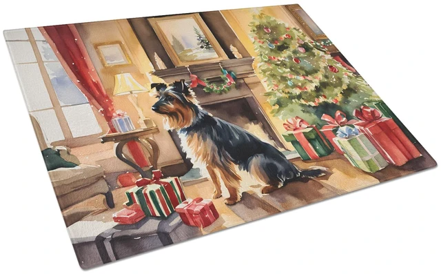 Main image of NEW Australian Terrier Cozy Christmas Glass Cutting Board Decorative Tempered Glass Kitchen Cutting and Serving Board Large Size