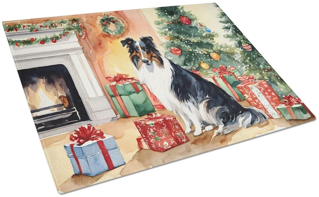 Main image of Collie Cozy Christmas Glass Cutting Board Decorative Tempered Glass Kitchen Cutting and Serving Board Large Size Chopping Board