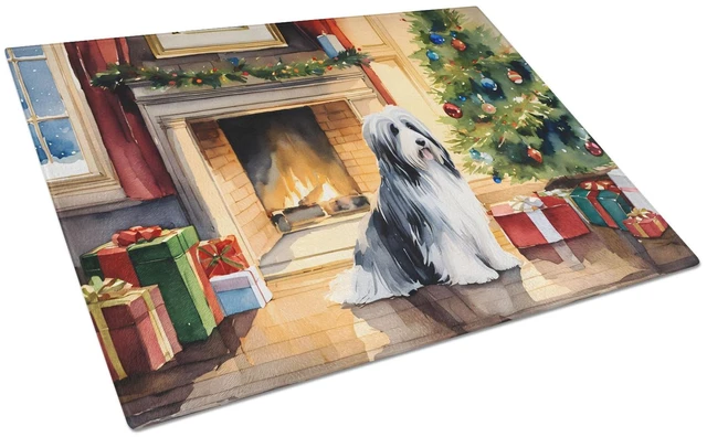 Main image of NEW Bearded Collie Cozy Christmas Glass Cutting Board Decorative Tempered Glass Kitchen Cutting and Serving Board Large Size Cho