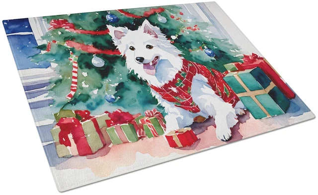 Main image of NEW Japanese Spitz Cozy Christmas Glass Cutting Board Decorative Tempered Glass Kitchen Cutting and Serving Board Large Size Cho