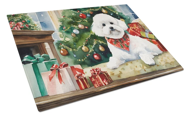 Main image of NEW Bichon Frise Cozy Christmas Glass Cutting Board Decorative Tempered Glass Kitchen Cutting and Serving Board Large Size Chopp