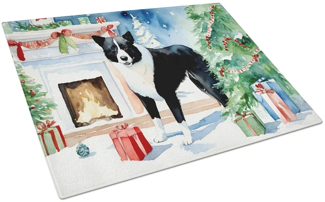 Main image of NEW Karelian Bear Dog Cozy Christmas Glass Cutting Board Decorative Tempered Glass Kitchen Cutting and Serving Board Large Size