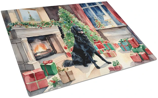 Main image of NEW FlatCoated Retriever Cozy Christmas Glass Cutting Board Decorative Tempered Glass Kitchen Cutting and Serving Board Large S