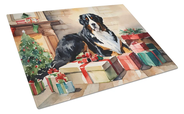 Main image of Bernese Mountain Dog Cozy Christmas Glass Cutting Board Decorative Tempered Glass Kitchen Cutting and Serving Board Large Size C