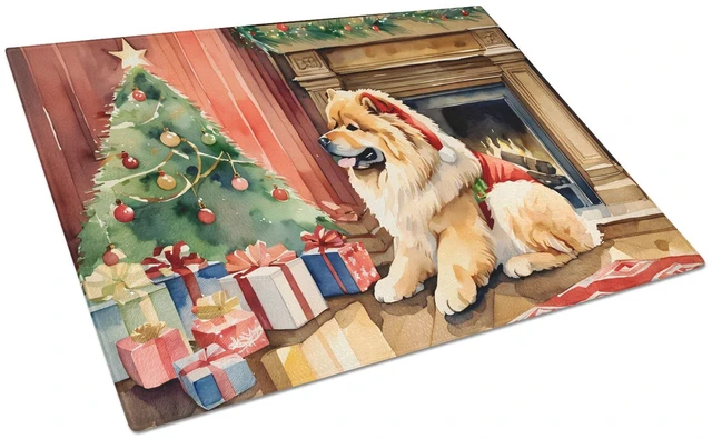 Main image of NEW Chow Chow Cozy Christmas Glass Cutting Board Decorative Tempered Glass Kitchen Cutting and Serving Board Large Size Chopping