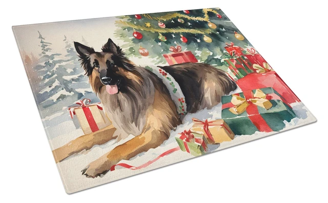 Main image of NEW Belgian Tervuren Cozy Christmas Glass Cutting Board Decorative Tempered Glass Kitchen Cutting and Serving Board Large Size C