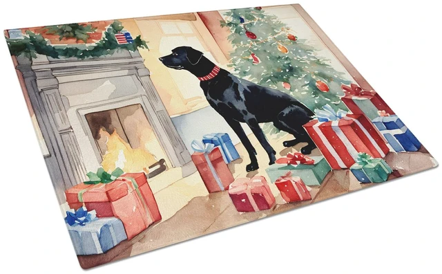 Main image of NEW Labrador Retriever Cozy Christmas Glass Cutting Board Decorative Tempered Glass Kitchen Cutting and Serving Board Large Size