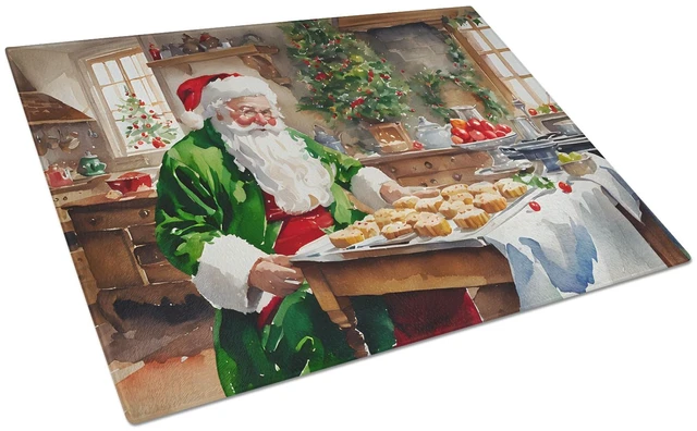 Main image of NEW Cookies with Santa Claus Father Christmas Glass Cutting Board Decorative Tempered Glass Kitchen Cutting and Serving Board La