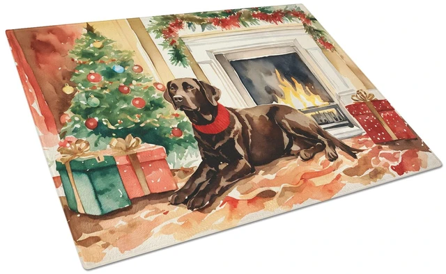 Main image of NEW Labrador Retriever Cozy Christmas Glass Cutting Board Decorative Tempered Glass Kitchen Cutting and Serving Board Large Size