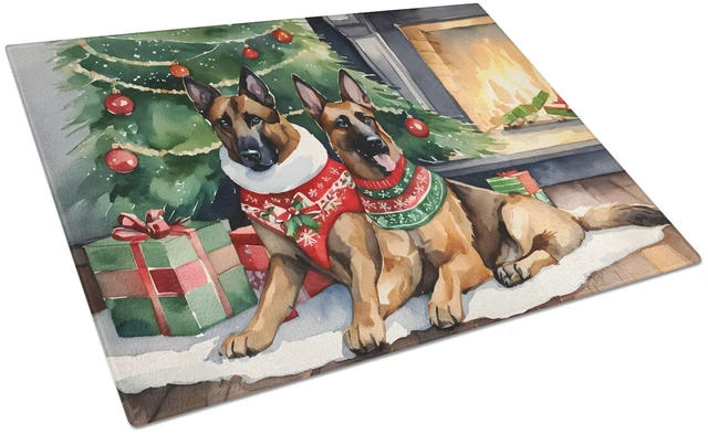 Main image of NEW Belgian Malinois Cozy Christmas Glass Cutting Board Decorative Tempered Glass Kitchen Cutting and Serving Board Large Size C