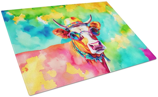Main image of NEW Hippie Animal Malvi Cow Glass Cutting Board Decorative Tempered Glass Kitchen Cutting and Serving Board Large Size Chopping