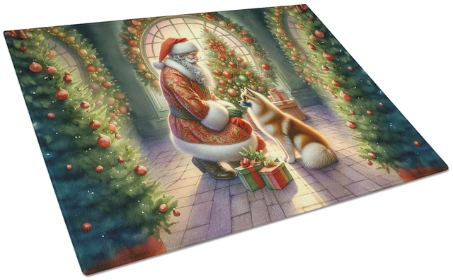 Main image of NEW Finnish Spitz and Santa Claus Glass Cutting Board Decorative Tempered Glass Kitchen Cutting and Serving Board Large Size Cho